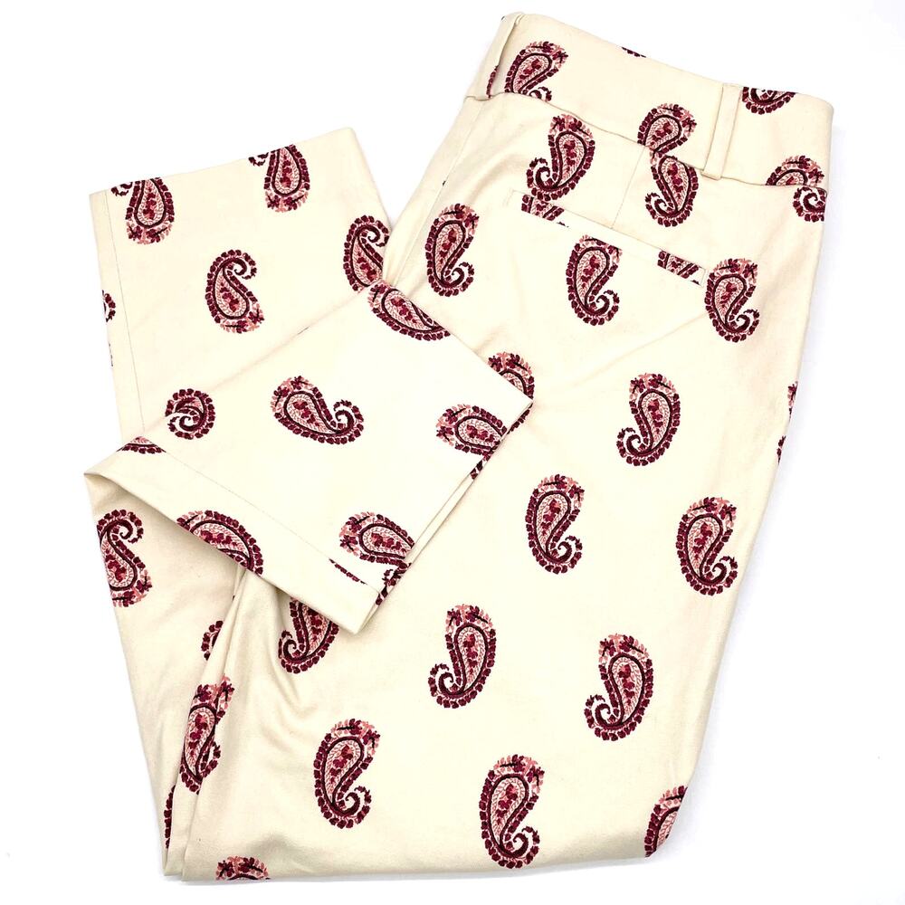 Loft Womens 6 Marisa‎ Ankle Casual Pants Trouser Cream Maroon Paisley Preppy